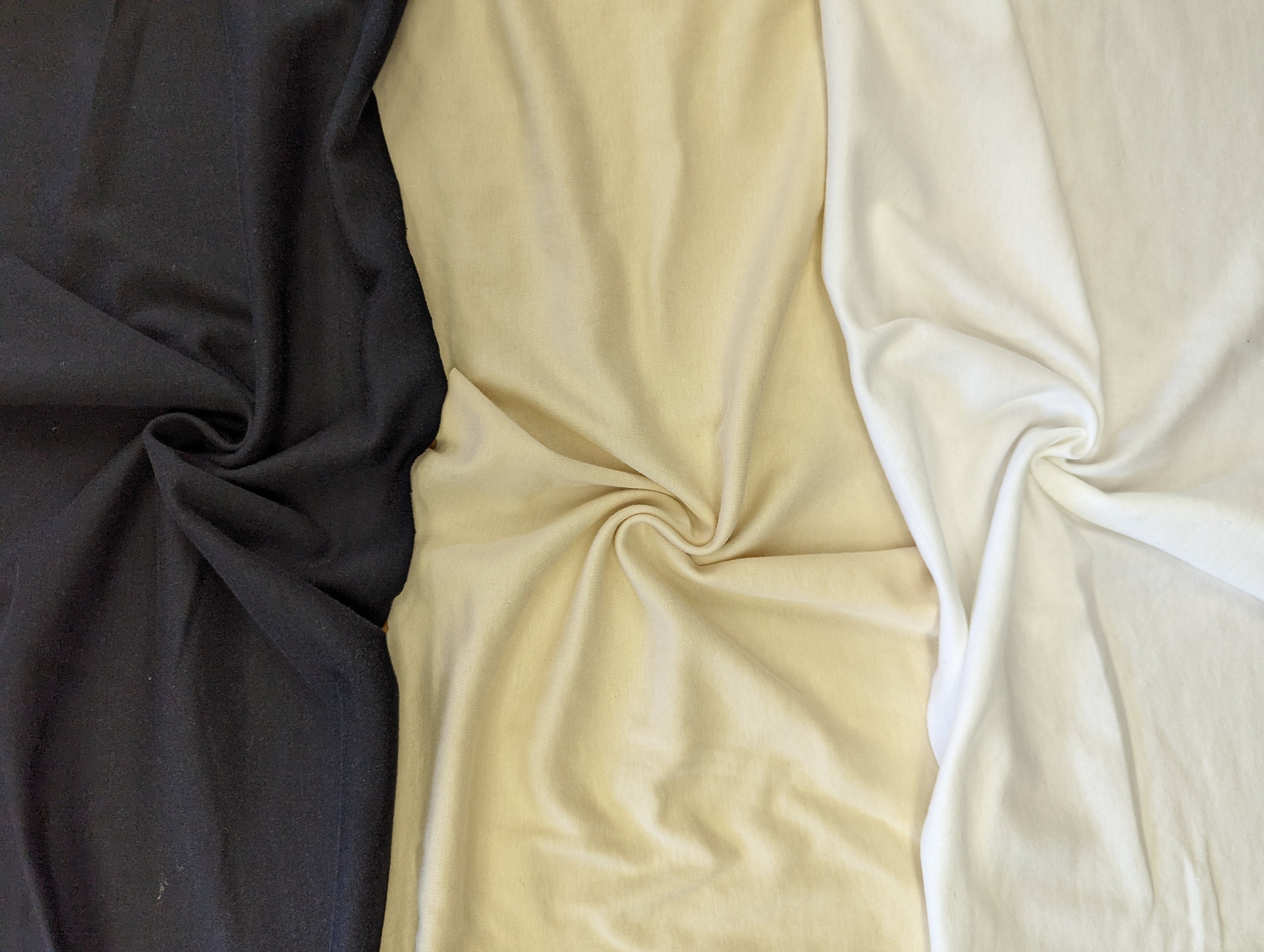 Supima Cotton Interlock Fabric White Black Natural Pima Cotton Fabric with Matching Rib | Made in USA [FPCW]