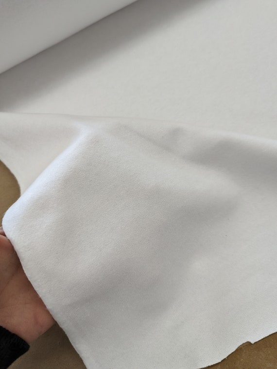Midweight White Fleece - Ringspun Cotton 16 oz Brushed Fabric with Matching Rib White  Made in USA [FGAM]