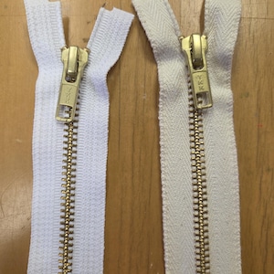 Cremalleras separadoras de latón YKK n.° 5 en blanco y natural - 6", 8" y 15"