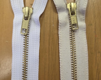 YKK #5 Brass Separating Zippers in White & Natural - 6" / 8" / 15"
