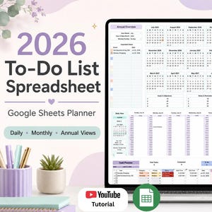 Automated Google Sheets To-Do List Task Tracker, Daily Weekly Monthly Annual Views