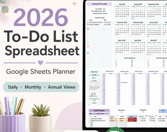 Automated Google Sheets To-Do List Task Tracker, Daily Weekly Monthly Annual Views
