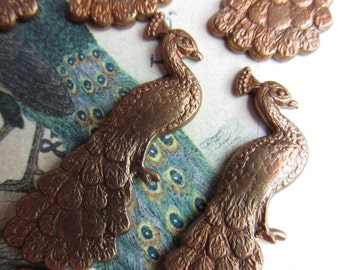 4 Vintage Brass  Peacocks