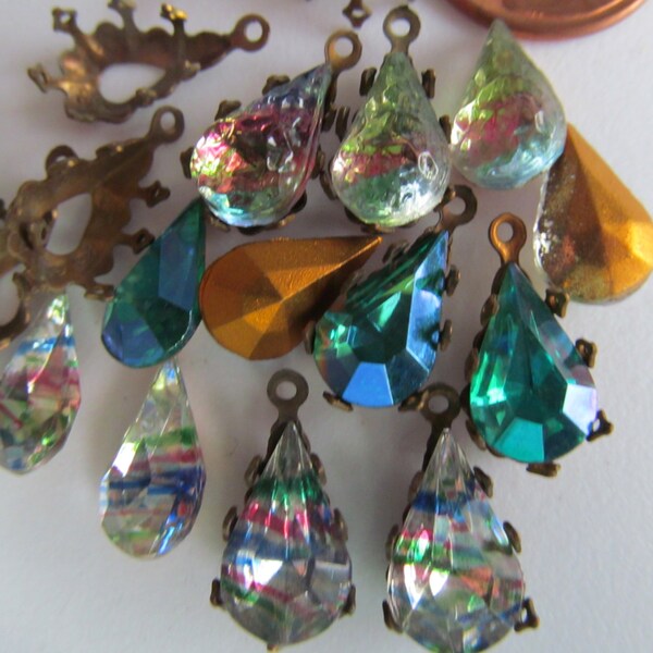 Vintage 13 x8 Teardrop Open Back Prong Setting With 6 Stones...1 pair of each color