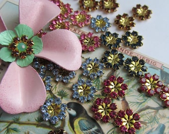 10 Vintage Swarovski Assorted  Crystal Flowers, Mixed colors and Sizes