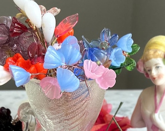 10 Vintage-Glasblumen an Draht, Willkommen in meinem Garten, 8 BLUMEN und 2 BLÄTTER