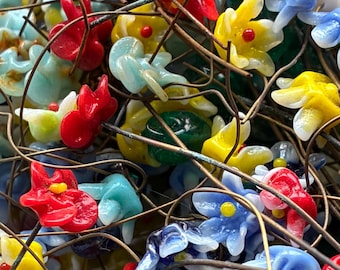 10 Vintage Glasblumen Auf Draht, Willkommen in meinem Garten