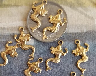 Little Mermaid...very very very tiny......Left And Right  Mermaid Brass Finding, 3 Pairs