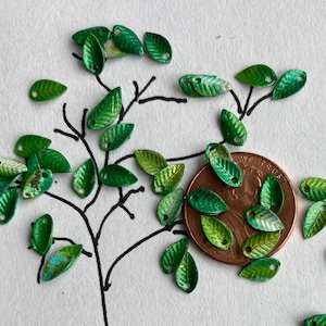 30 Itty Bitty Teeny Weenie Tiny Green Brass Leaves, 8x5mm...tiny, tiny,tiny, for miniature work image 3