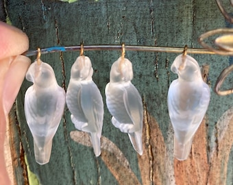 4 Vintage Swarovski  Parrots -Doves - Lovebirds  Matte Crystal Camphor Glass, come with Hoops for you to glue in