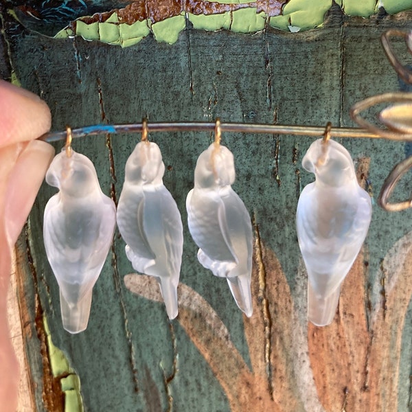 4 Vintage Swarovski  Parrots -Doves - Lovebirds  Matte Crystal Camphor Glass, come with Hoops for you to glue in