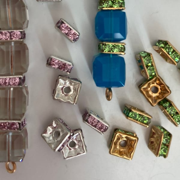 6 Squaredelles Swarovski Rhinestones Rhinestone Spacer Beads , 6mm Gold Or Silver Plated