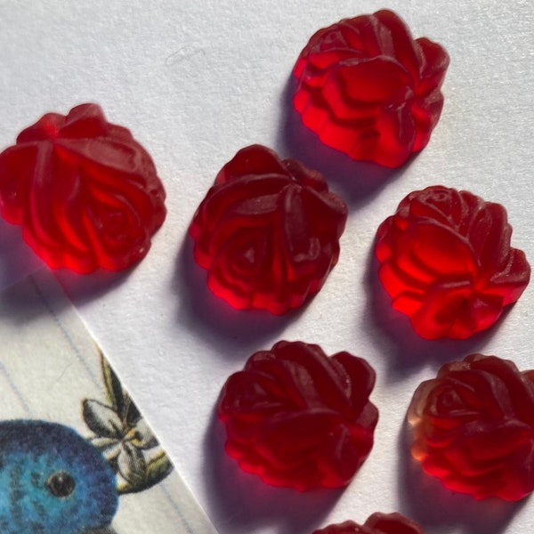 6 Vintage Glass Rose Frosted Luminecent 13mm Cabochons