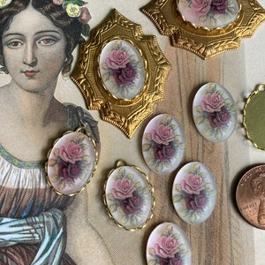 6 rosas románticas vintage de Alemania Occidental de resina de 13 x 18 mm con cabujón esmerilado, disponibles con configuraciones, 4 por pedido
