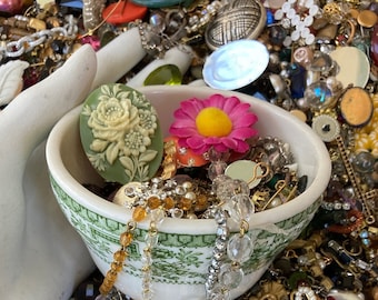 Mixed Lot Upcycle Vintage Jewelry Craft Making Hodgepodge- A 6 ounce bag, A mixture,a variety,assortment, a grab bag of fun and inspiration!