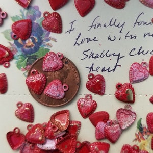 30 Tiny Red Shabby Chic Hearts