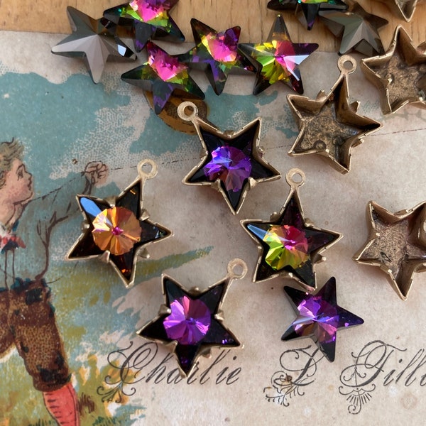 6-Swarovski 10MM Crystal  Stars, Available with SETTINGS! Heliotrope Or Vitrail Medium,Twinkle Twinkel Little Star