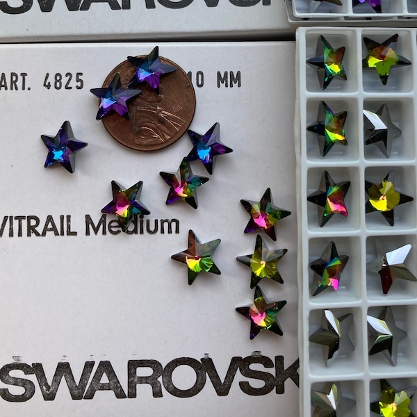 6-Swarovski 10MM Crystal  Stars, Heliotrope Or Vitrail Medium,Twinkle Twinkel Little Star