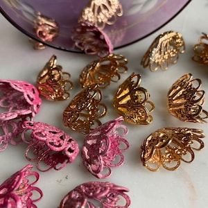 15 Vintage Verigated Lace Blumen, Rosa oder Gold