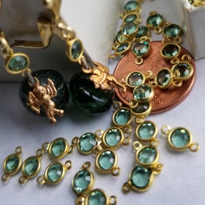 24 Tiny 2 Hoop  Vintage Swarovski  Olivine Connectors