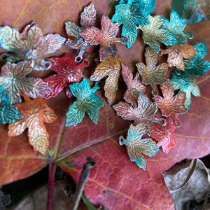 20 Autumn Leaves, Shabby Chic Small Brass Variegated Painted , 12x15mm image 2