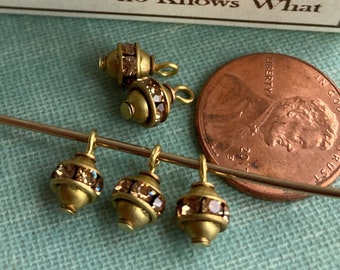 4 Vintage Swarovski Light Topaz Hooped Rhinestone Beads, 6mm-small & sweet!