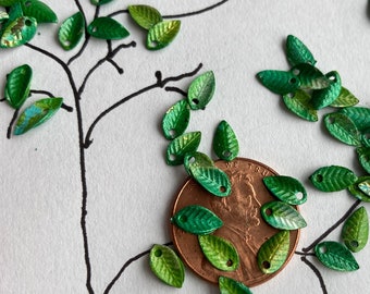 30 Itty Bitty Teeny Weenie Tiny Green Brass Leaves, 8x5mm...tiny, tiny,tiny, for miniature work