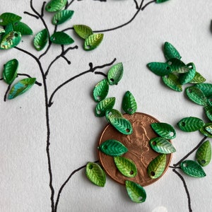 30 Itty Bitty Teeny Weenie Tiny Green Brass Leaves, 8x5mm...tiny, tiny,tiny, for miniature work image 1