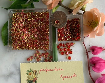 24 Tiny 1 Hoop  Vintage Swarovski 4mm Drops, Padparadscha Or Hyacinth..For the love of orange