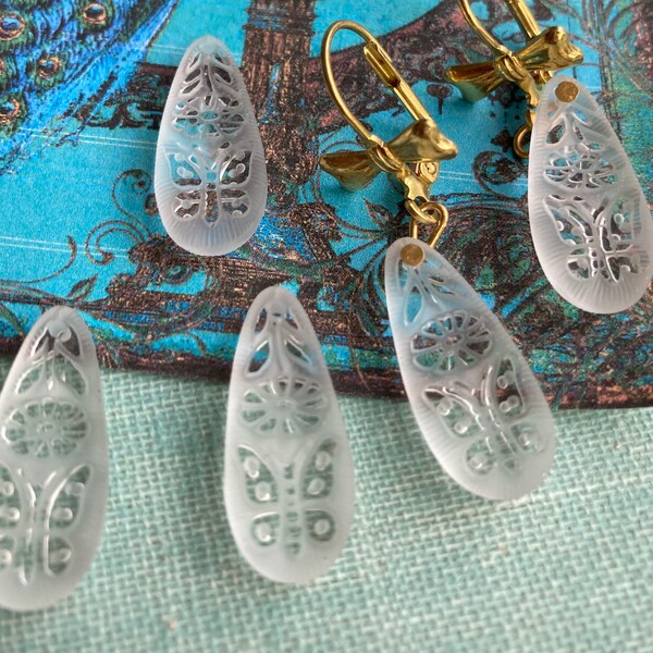 2 Vintage Engraved Butterfly Teardrop Shaped Pendent, Perfect Earring Size-1 Inch