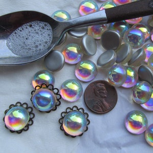 6 Vintage Iridescent Bubble  Cabochon, 13MM