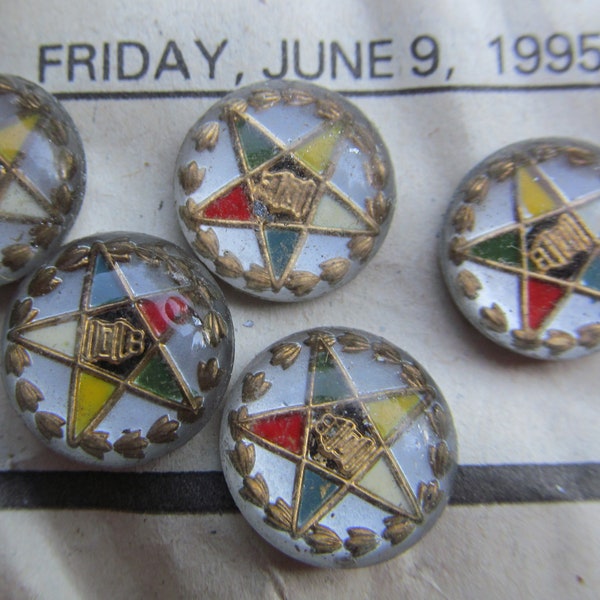10 Vintage Glass Eastern Star  Handpainted Cabochon