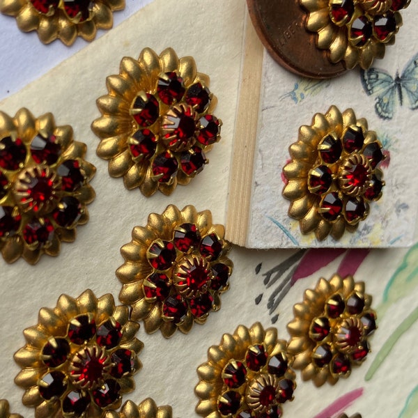 2 Vintage Swarovski Garnet And Ruby Crystal 15mm Flowers