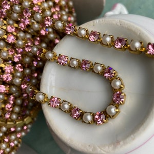 Vintage Swarovski Pink Crystal Rhinestone And Glass Pearl Chain