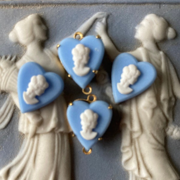 12 Vintage Wedgwood Blue  Plastic Cameo  Hearts