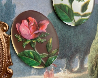 Vintage 30x40mm Rose Glass Mirror West German Cabochons Available With Setting