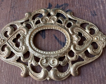 Exceptional Vintage Brass 3 Inch Ornate Setting, For 18x25mm Stone Or cabochon