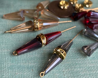 Cristal redondo de diamantes de imitación Swarovski con cuentas de vidrio vintage y alfileres de cabeza: ¡Hazlo tú mismo para crear 4 hermosas gotas!
