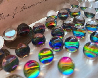 8 vintage Preciosa regenboog 12 mm vuurbal cabochons, gladde ronde bollen glas magie!