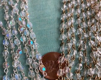 Vintage Linked Ab Kristall- oder Kristall-Rosenkranzkette, 4 mm facettierte Kristallperlen-18 Zoll lang oder 36 Zoll