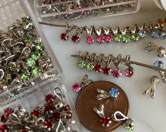 20 Tiny Vintage Swarovski Silver Rhodium Plated  3mm Crystal  With Hoops. Rose, Peridot, Light Sapphire, Ruby Or Mixed