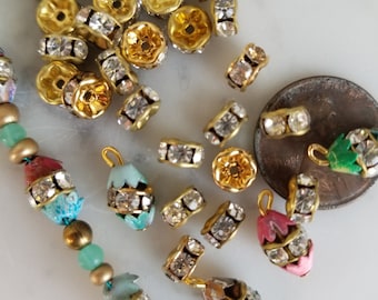 12 cuentas espaciadoras de cristal Rondell con diamantes de imitación de Swarovski vintage