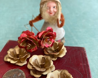 Vintage Sweetheart Brass Roses, Gold (3 per order) Or Shabby Chic Pink With Stems (2 per order)