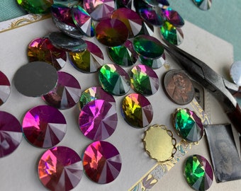 8 Vintage Rivoli 16mm Pointed Silver Foiled Back Crystals - Magic 1000 Color Cabochon, Available With Settings (6 of each) per order