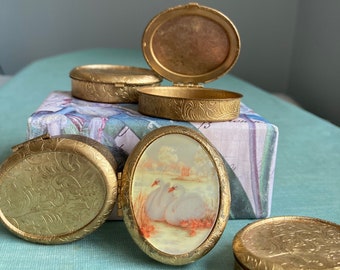 Vintage Trinket Brass Box, Ring Box Available With Swan 30x40mm Cabochon