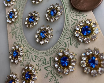 6 Vintage Swarovski Sapphire And Crystal 13mm-1/2 Inch Flowers