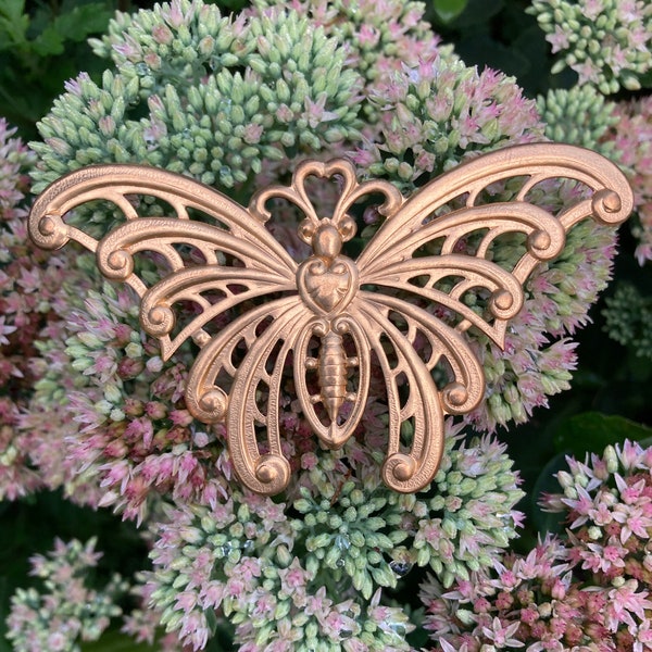 2 Large Cutwork Brass 4 Inches Butterfly, Ornament, DIY, Stunning Inspiring Finding