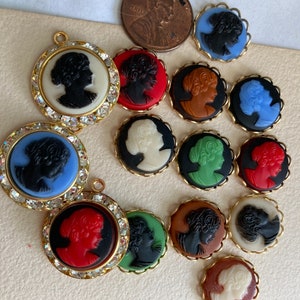 Vintage Bunte Glas Cameo Mit Lünette Oder Strass Rahmen, Shabby Chic