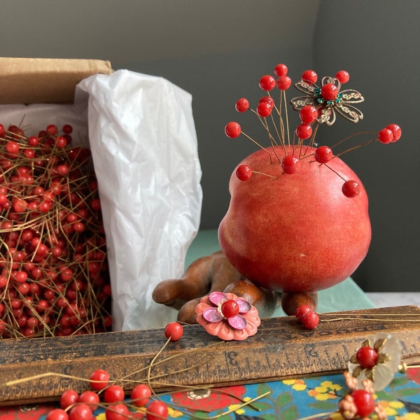 12 Vintage Candy Apple Red Glass Headpins On 1 3/4 inch Wire