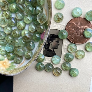 6 cabochons vintage en verre vert océan de 11 mm